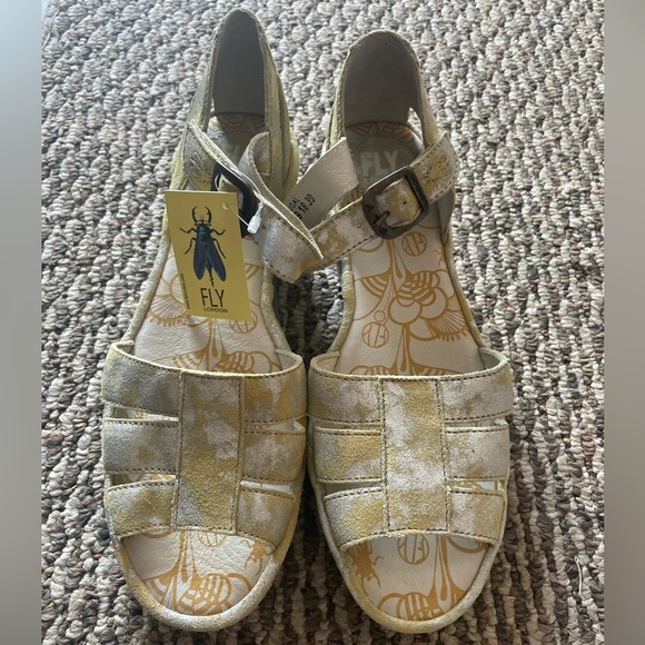 FLY London - Leather Quarter Strap Wedges - Rese - Yellow - EU 39 US 8 - 8.5 M - Picture 1 of 8